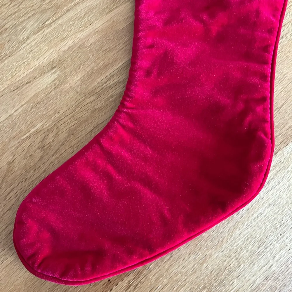 VTG Wool Needlepoint Nutcracker Christmas Stocking Red Velvet Back 20